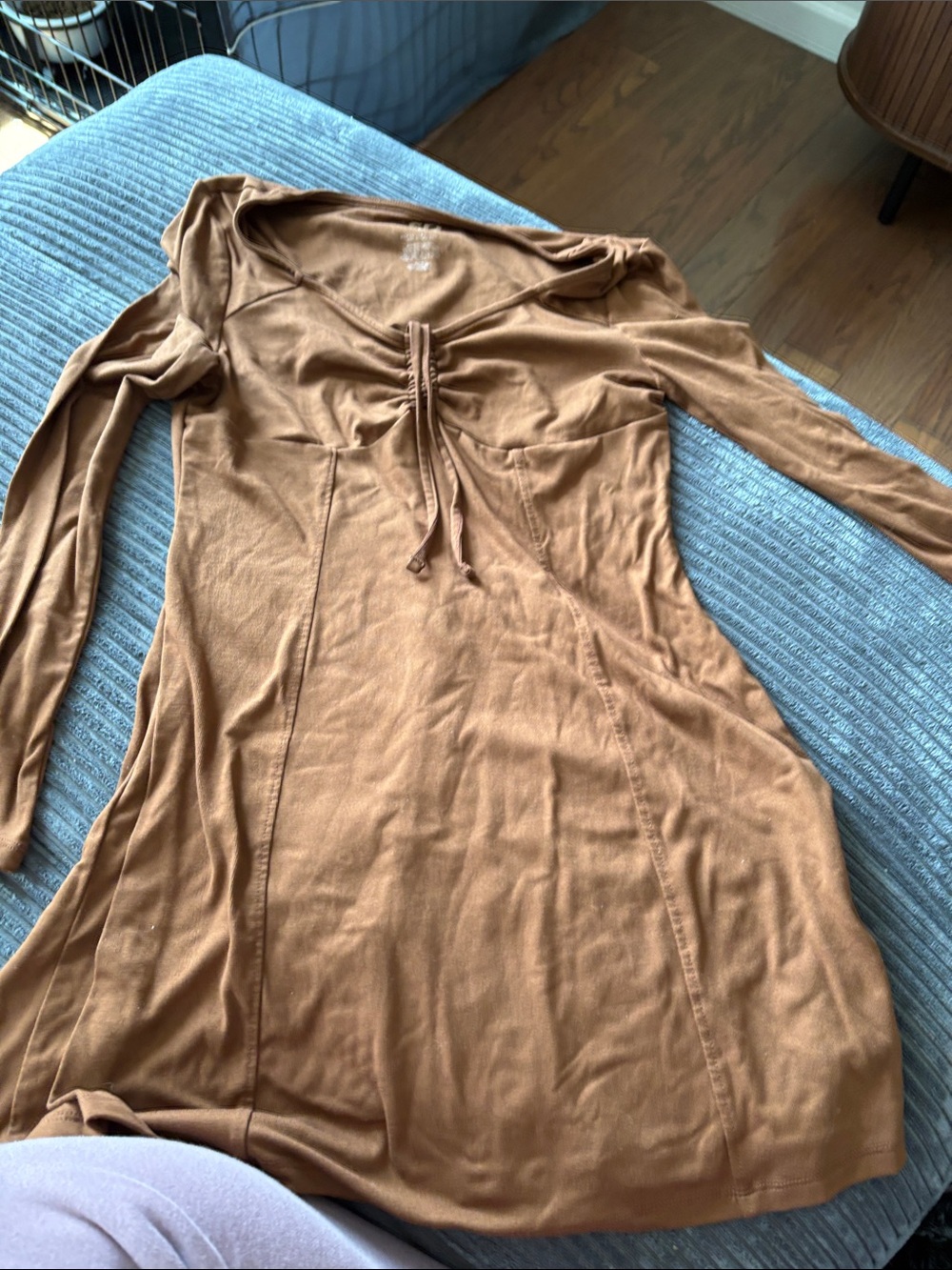 Sonoma Tan Long-Sleeve Cinch-Front Knit Dress